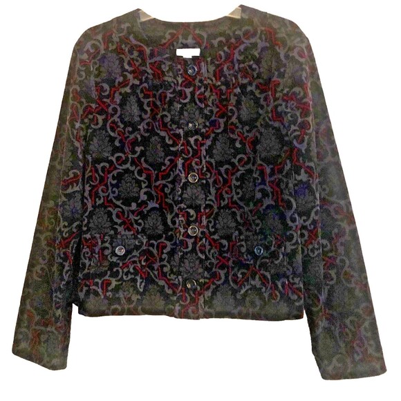 Charter Club Corduroy Jacket Womens 1X Black Red Dark Floral Velvety Button Up - Picture 4 of 15